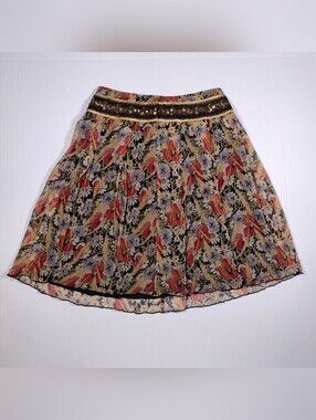 Vintage Y2K Free People 100% Silk Floral Sequin Skirt Size 6 (~M) Cotton Lined